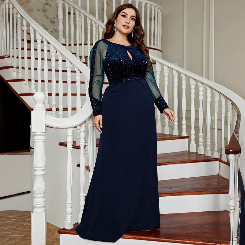 Evening Dress Plus Size Elegant Slim-Fit Solid Color Dress Party Party Banquet - Image 2