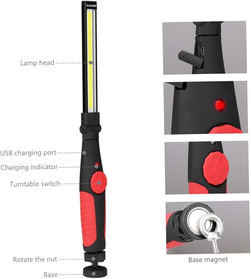 مصباح عمل LED القابل لإعادة الشحن بقاعدة مغناطيسية دوّارة مع ضوء أحمر - Image 5