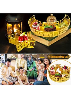 Yoawllty Ramadan Trays, Ramadan Decorations Plates, Ramadan Table Decoration, 2Pcs Gold Moon Star Shaped Pastry Snacks Dessert Holder for Home Decoration, Party Supplies  - Image 2