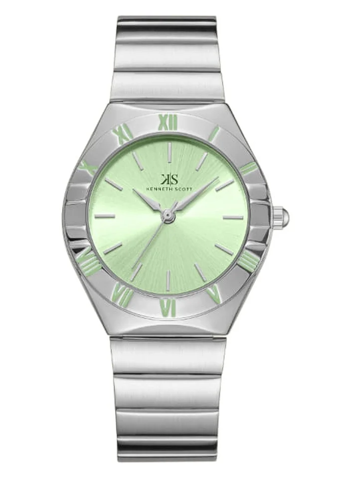 KENNETH SCOTT Kenneth Scott K24506-SBSH Women's Analog Display Watch & Stainless Steel Strap Silver