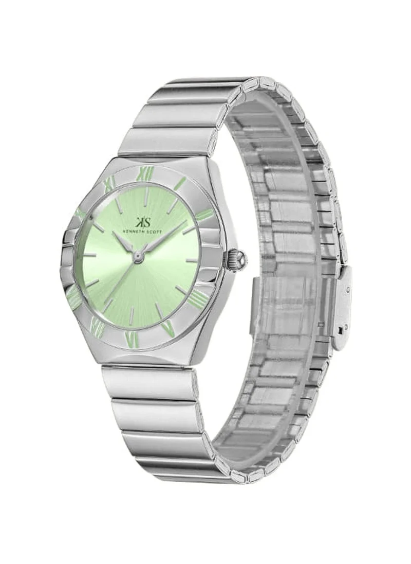 KENNETH SCOTT Kenneth Scott K24506-SBSH Women's Analog Display Watch & Stainless Steel Strap Silver