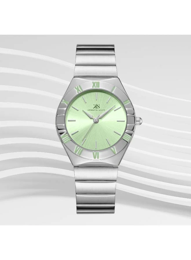 KENNETH SCOTT Kenneth Scott K24506-SBSH Women's Analog Display Watch & Stainless Steel Strap Silver