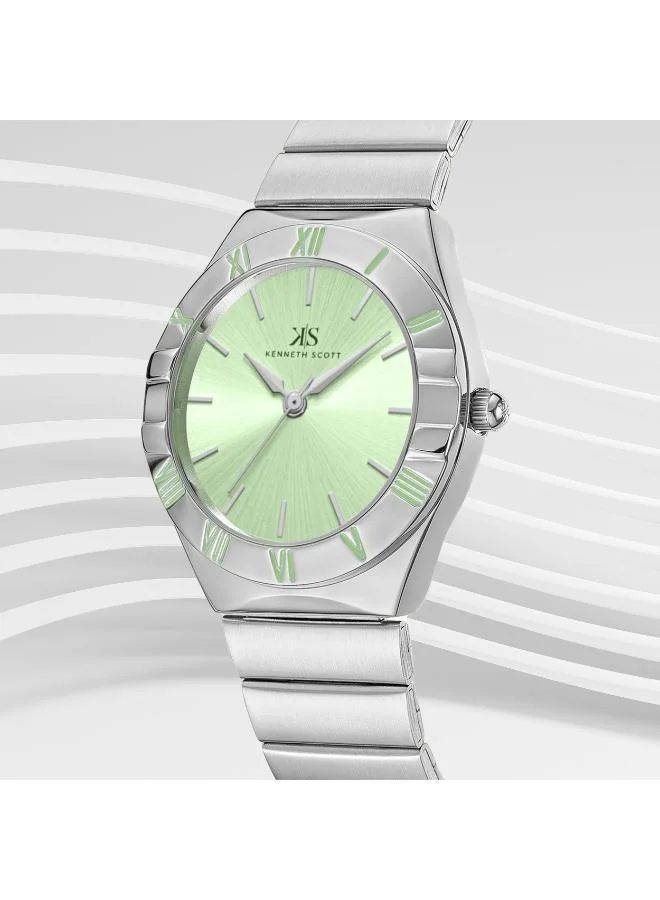 KENNETH SCOTT Kenneth Scott K24506-SBSH Women's Analog Display Watch & Stainless Steel Strap Silver