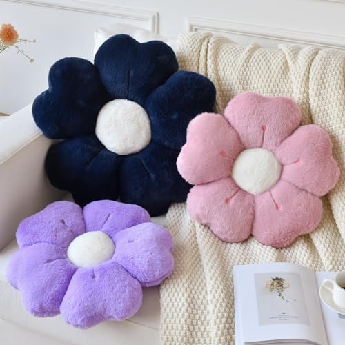 Ddliury Flower Pillow, Flower Shaped Pillow Decorative Throw Pillows for Bed Couch, Cute Daisy Pillow Dorm Decor Floor Seating Cushion (Grey Pink, 15 Inches) - Image 3