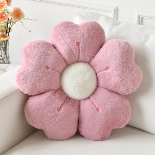 Ddliury Flower Pillow, Flower Shaped Pillow Decorative Throw Pillows for Bed Couch, Cute Daisy Pillow Dorm Decor Floor Seating Cushion (Grey Pink, 15 Inches) - Image 1