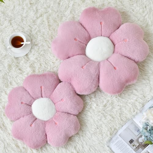 Ddliury Flower Pillow, Flower Shaped Pillow Decorative Throw Pillows for Bed Couch, Cute Daisy Pillow Dorm Decor Floor Seating Cushion (Grey Pink, 15 Inches) - Image 2