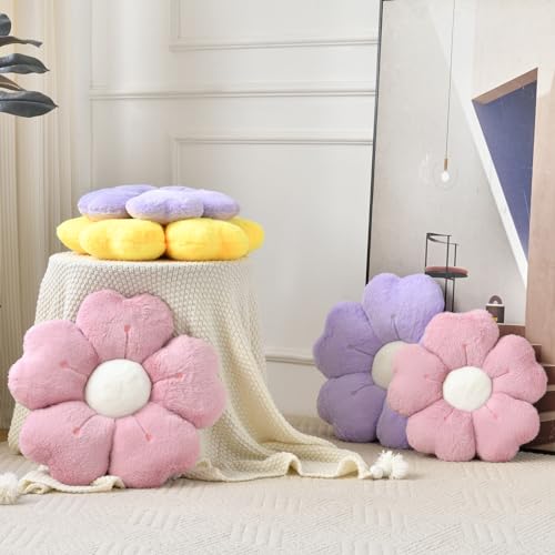 Ddliury Flower Pillow, Flower Shaped Pillow Decorative Throw Pillows for Bed Couch, Cute Daisy Pillow Dorm Decor Floor Seating Cushion (Grey Pink, 15 Inches) - Image 4