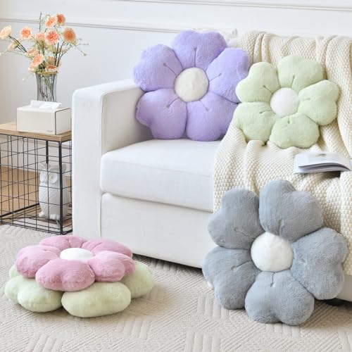 Ddliury Flower Pillow, Flower Shaped Pillow Decorative Throw Pillows for Bed Couch, Cute Daisy Pillow Dorm Decor Floor Seating Cushion (Grey Pink, 15 Inches) - Image 5