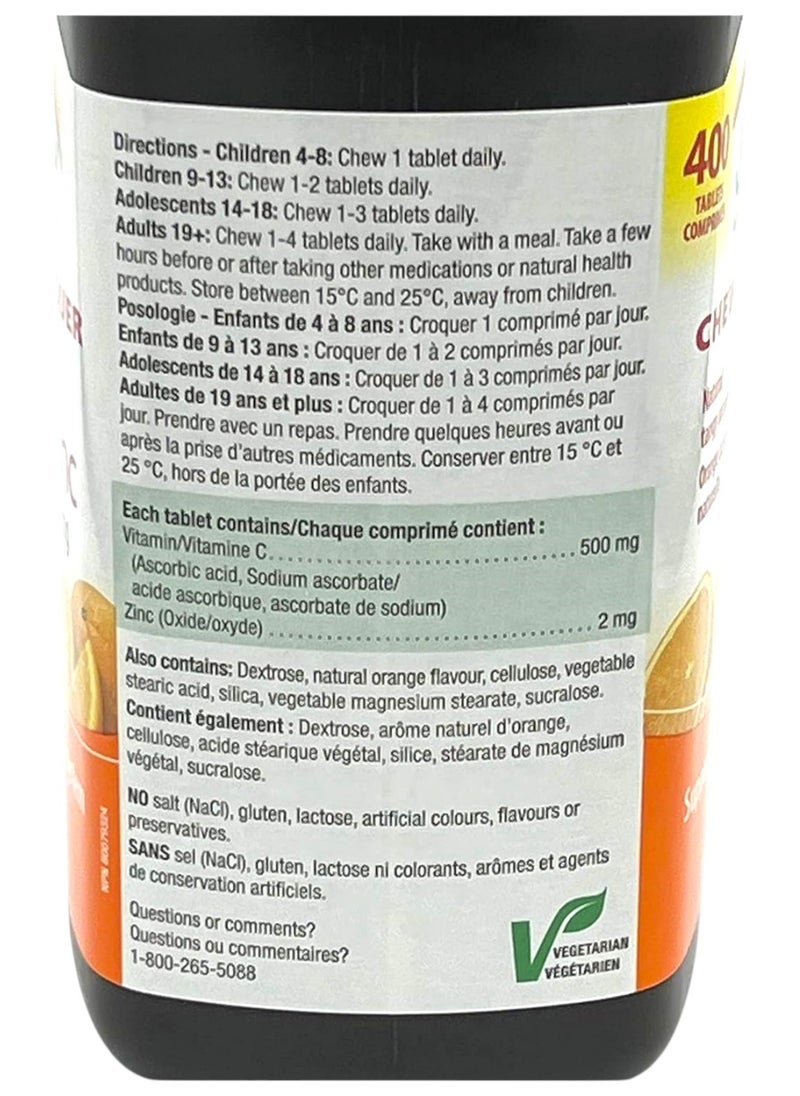 Jamieson Chewable Vitamin C + Zinc 500mg, 400 Tablets  - Image 2