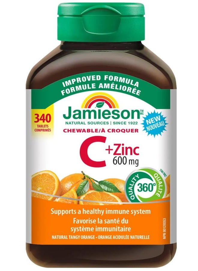 Jamieson أقراص قابلة للمضغ تحتوي على فيتامين سي + زنك 500 ملجم، بنكهة البرتقال الحامض الطبيعي، 400 قرص - Image 1