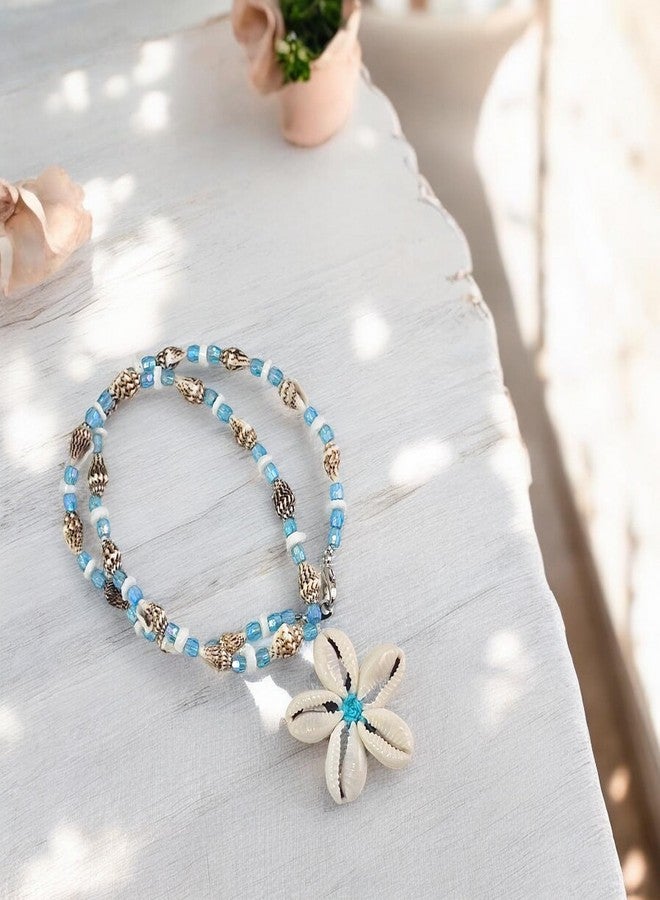 BlueRica Cowrie Shells Flower on Tiger Nassa & Puka Shell Beads Necklace (BL) - Image 4