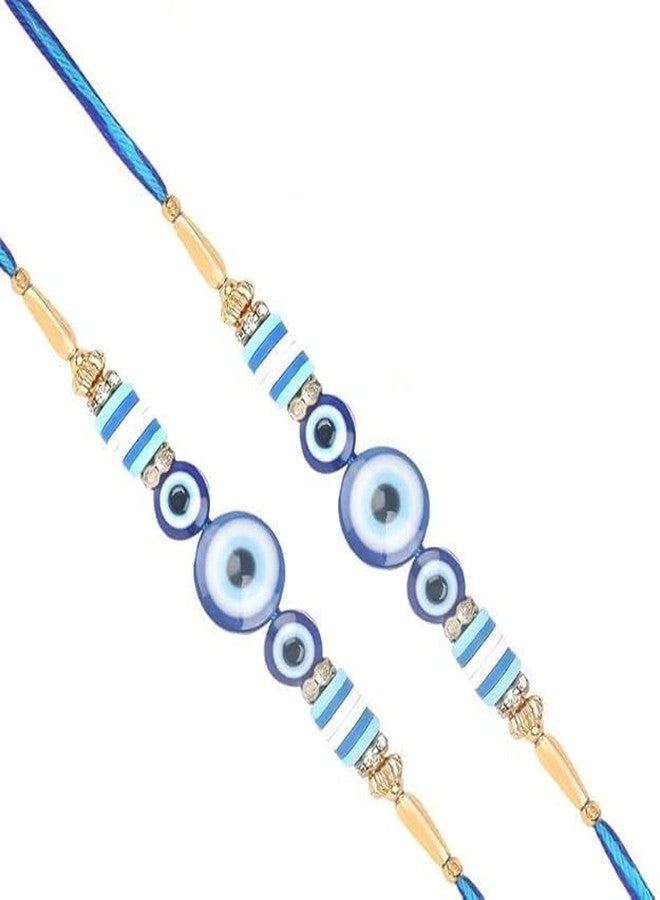 Livello Premium Handmade Evil Eye Rakhi for Brother with Blue Beads and Crystal Accents | Traditional Raksha Bandhan Thread for Men with Protective Nazar Design | Stylish Rakhi Thread with Durable Modern Look (Pack of 2)