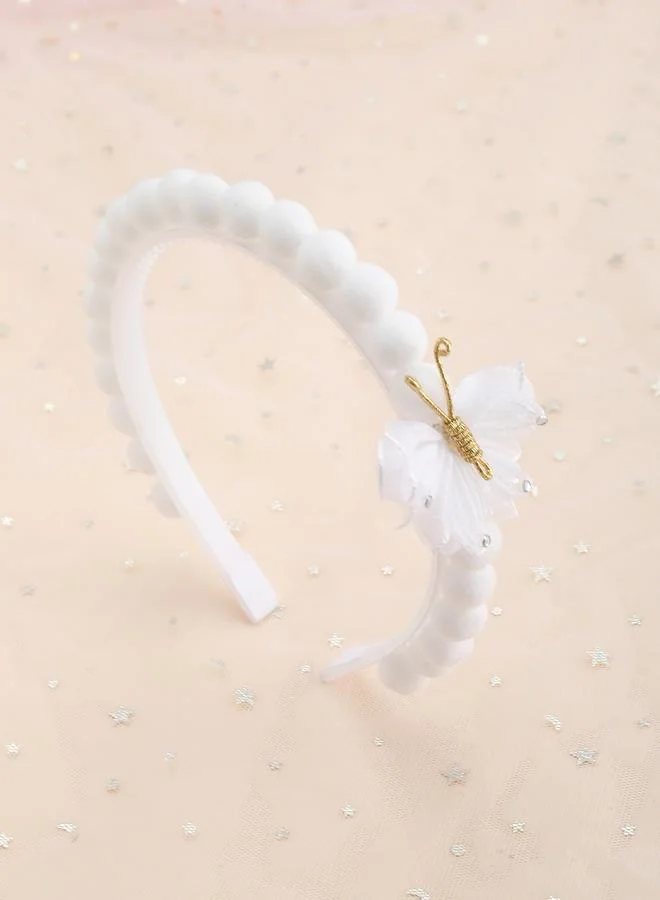 تايك تو Girls White Embellished Butterfly Headband