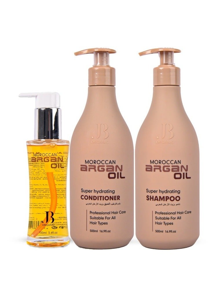 جي بي اورجانيك مجموعة العناية اليومية للشعر بزيت الآرجان مكونة من شامبو 500مل بلسم لترطيب الشعر 500مل زيت مغربي لتنعيم الشعر 100مل - Image 1