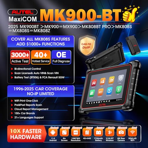 Autel Scanner MaxiCOM MK900BT, 2025 MK900-BT V2.0 Bidirectional Diagnostic Tool, 8in Up of MK900 MX900 MK808S MK808BT MX808S MK808Z, 3000+ Active Tests, 40+ Service, CAN-FD&DOIP, All System, FCA 11 OS - Image 2
