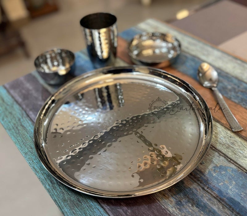PURI BARTANWALA طقم أطباق/أوعية بارتانوالا - أطباق عشاء مصنوعة من الفولاذ المقاوم للصدأ مع لمسة مطروقة - مجموعة من 5 قطع - Image 5