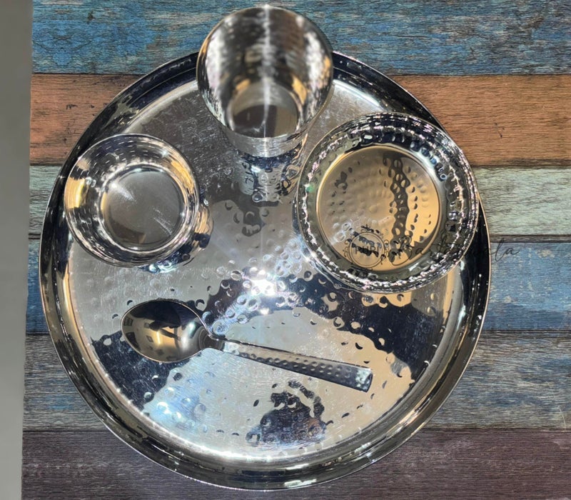 PURI BARTANWALA طقم أطباق/أوعية بارتانوالا - أطباق عشاء مصنوعة من الفولاذ المقاوم للصدأ مع لمسة مطروقة - مجموعة من 5 قطع - Image 2