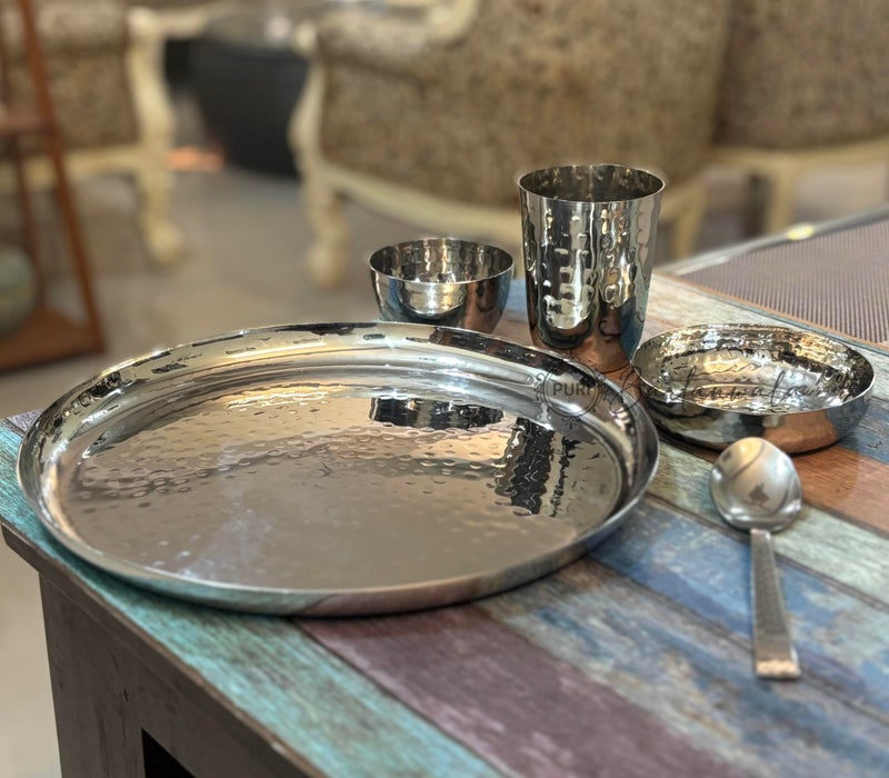 PURI BARTANWALA طقم أطباق/أوعية بارتانوالا - أطباق عشاء مصنوعة من الفولاذ المقاوم للصدأ مع لمسة مطروقة - مجموعة من 5 قطع - Image 1