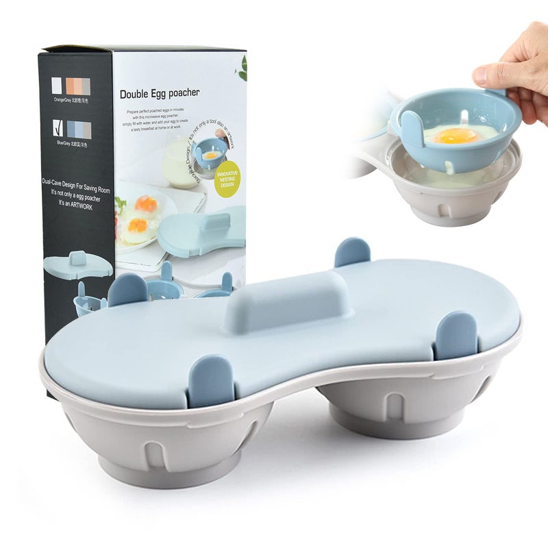 Egg Poacher Microwave Egg Cooker 2 Cavity Edible Silicone Double Drain Poached Egg Cups Microwave Egg Poacher Kitchen Cooking Gadgets