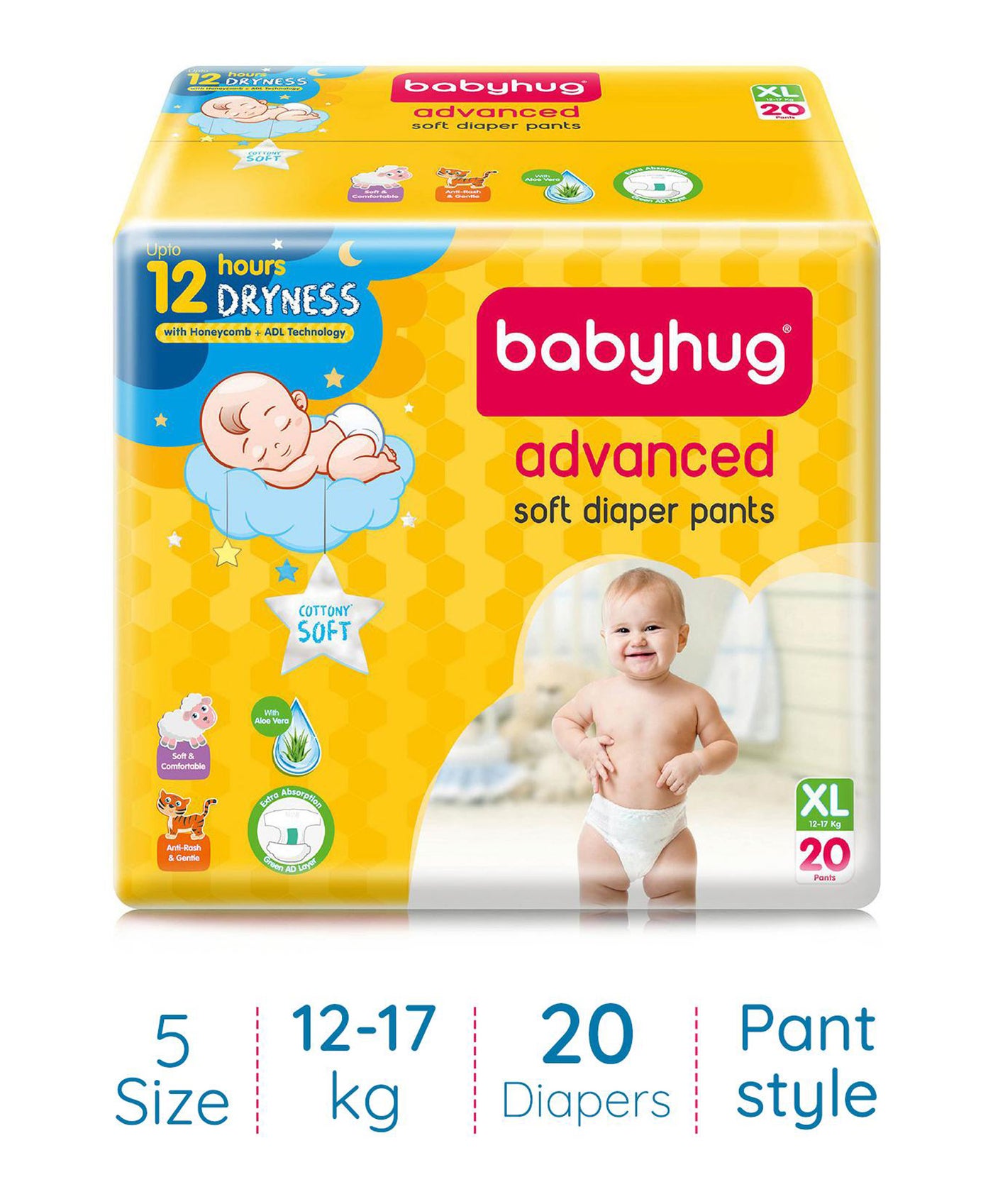 Babyhug Advanced Soft Pant Style Diapers with Aloe Vera, Extra Large, Size 5 - 20 Pieces