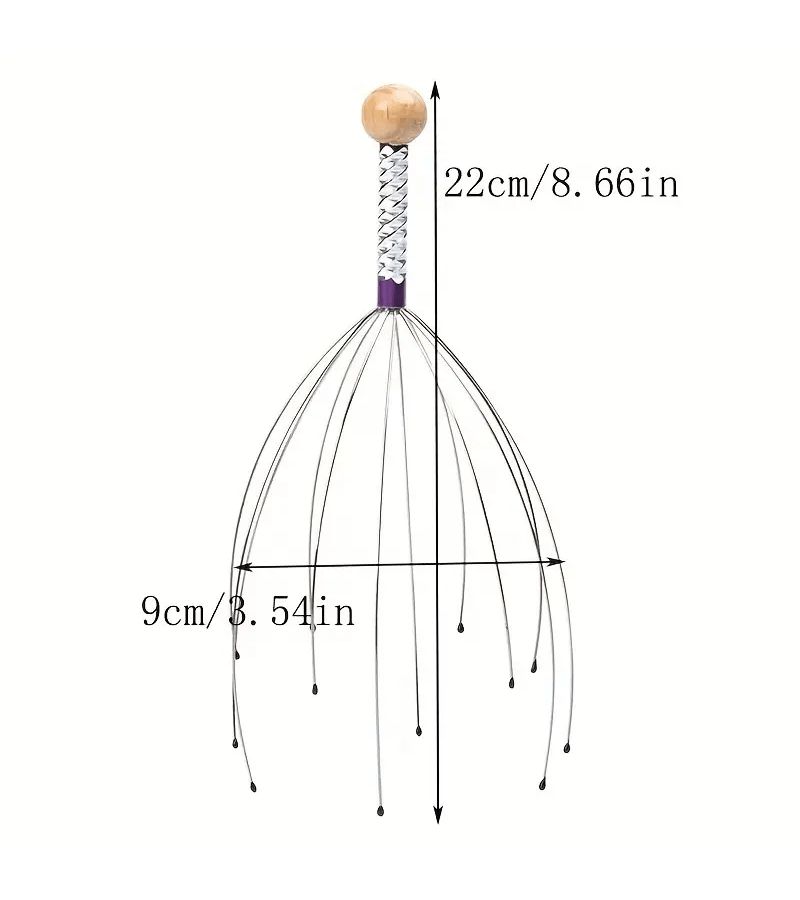 1 Pc Acupressure Scalp And Neck Massage Tool Relax Tension Soother With Metal Bristles Wooden Handle Random Color - Image 2