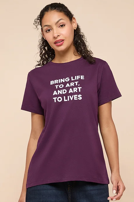 أر أند بي Typography Print T-Shirt with Crew Neck and Short Sleeves