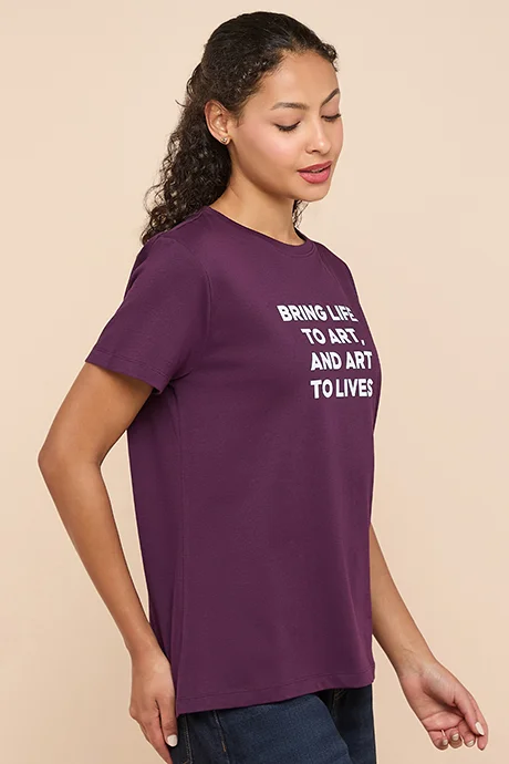 أر أند بي Typography Print T-Shirt with Crew Neck and Short Sleeves