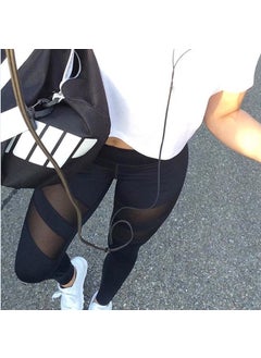 Seamless 4-Needle Yoga Pants High Waist Mesh Leggings Thigh gauze Black