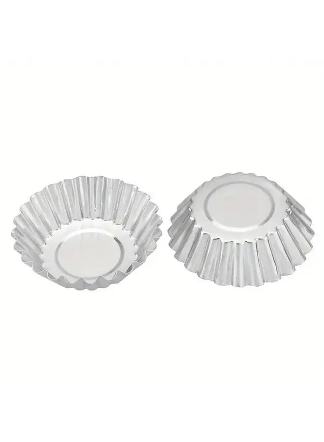 Silvery Aluminum Flower Shape Ripple Mold Set 10pcs For Egg Tart Muffin Cupcake Baking - Image 2