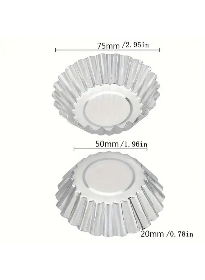 Silvery Aluminum Flower Shape Ripple Mold Set 10pcs For Egg Tart Muffin Cupcake Baking - Image 3