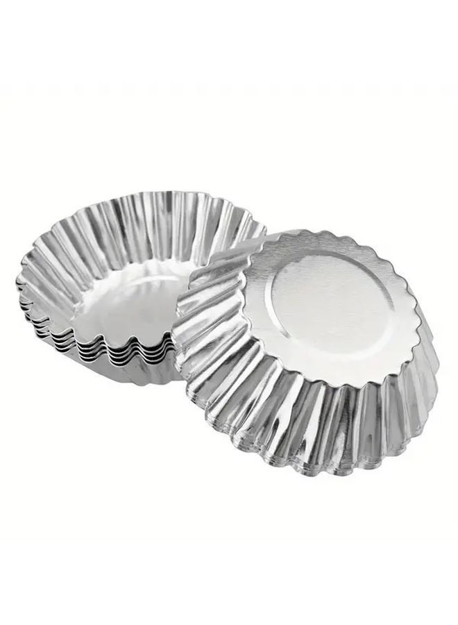 Silvery Aluminum Flower Shape Ripple Mold Set 10pcs For Egg Tart Muffin Cupcake Baking - Image 4