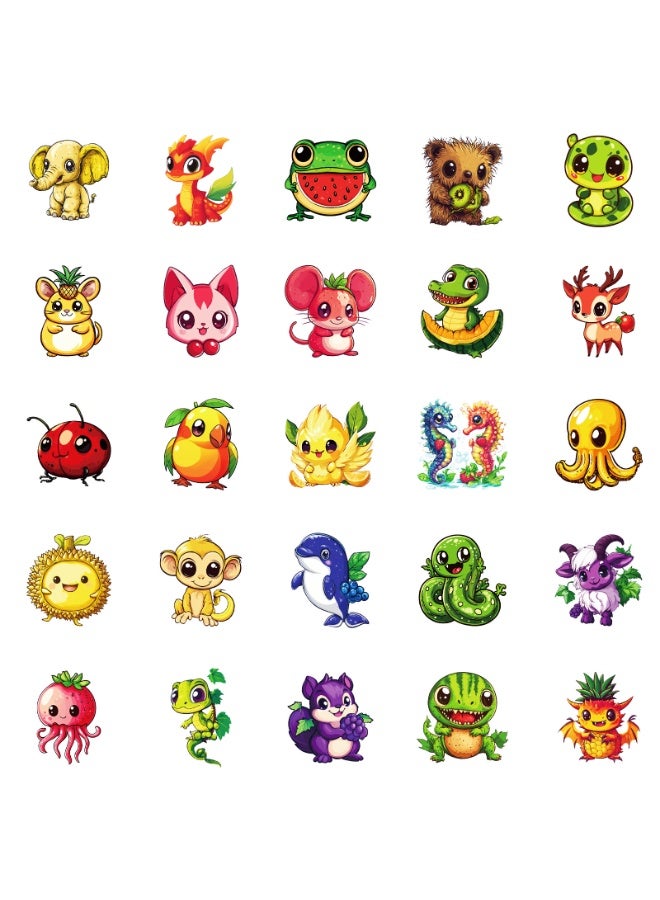 NIBEMINENT 50 Pcs Hand-Painted Fruit Animals Deco Kit Waterproof Stickers, High Definition Printing Bright Colors, Suitable for Laptop Skateboard Luggage Water Bottle Guitar DIY - Image 3