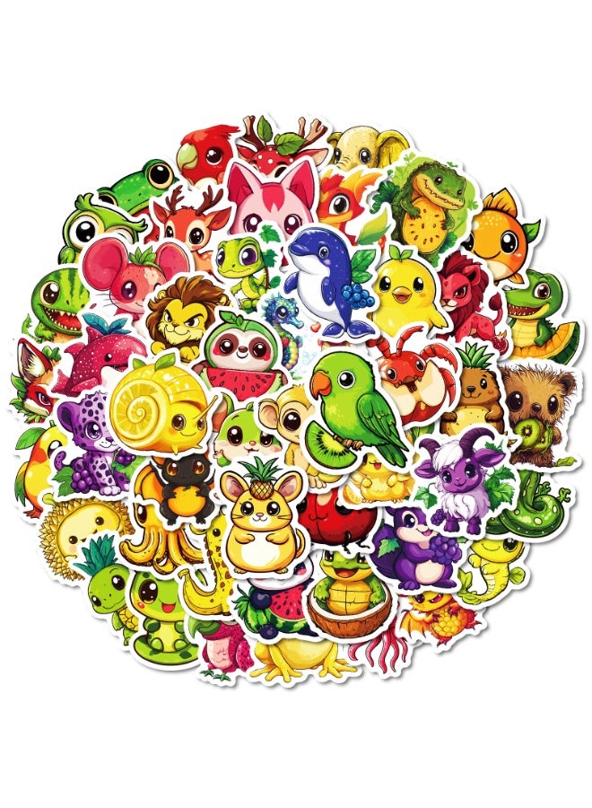 NIBEMINENT 50 Pcs Hand-Painted Fruit Animals Deco Kit Waterproof Stickers, High Definition Printing Bright Colors, Suitable for Laptop Skateboard Luggage Water Bottle Guitar DIY - Image 1