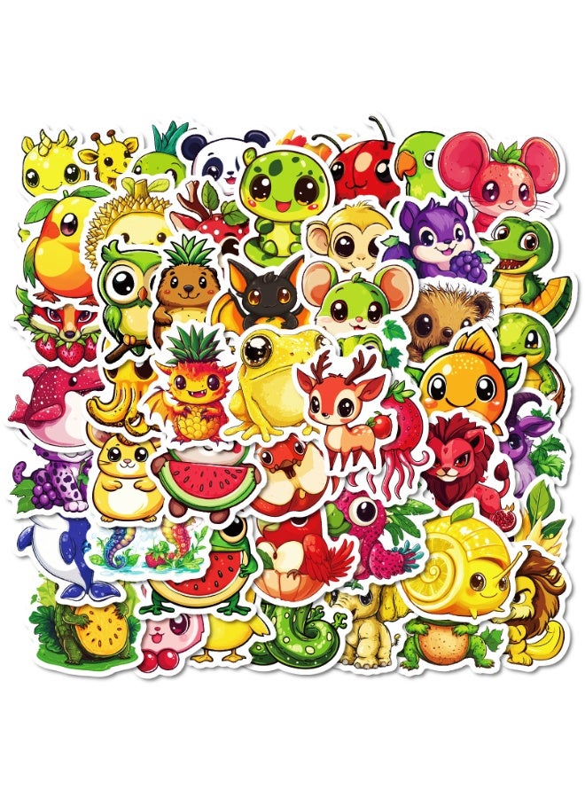 NIBEMINENT 50 Pcs Hand-Painted Fruit Animals Deco Kit Waterproof Stickers, High Definition Printing Bright Colors, Suitable for Laptop Skateboard Luggage Water Bottle Guitar DIY - Image 2