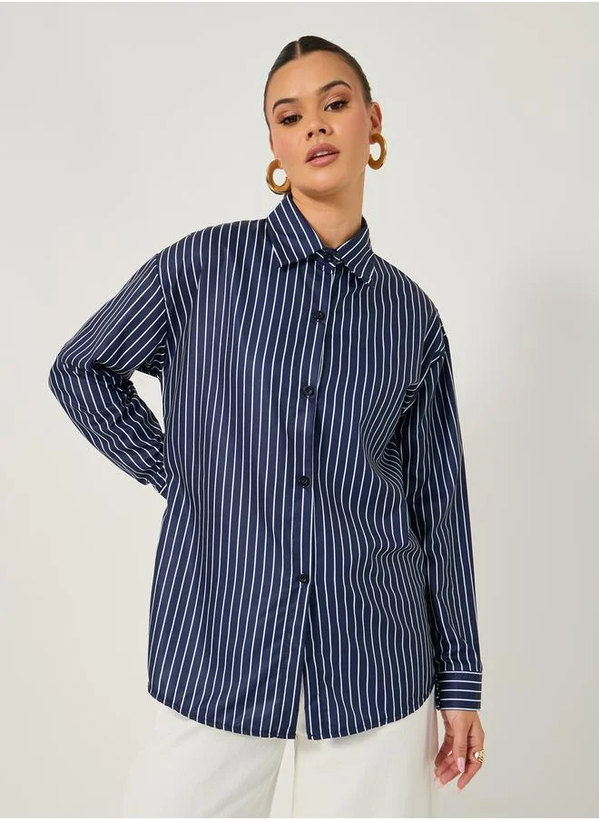 Styli Striped Oversized Collared Shirt