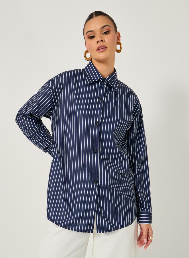 Styli Striped Oversized Collared Shirt - Image 2