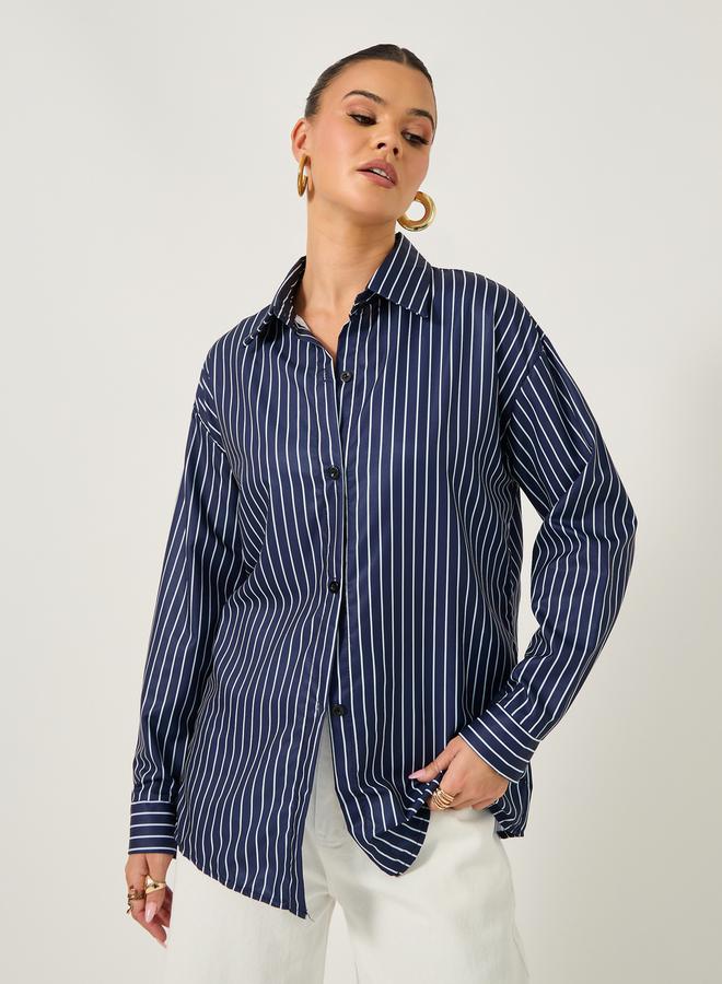 Styli Striped Oversized Collared Shirt - Image 1