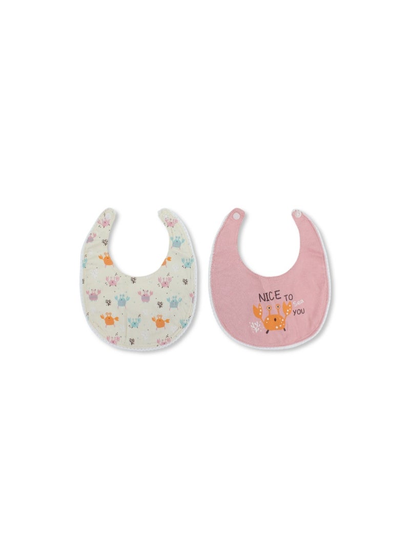 Junior Cotton Bib Pink & Beige with "Nice To Sea You" Print – Pack Of 2 - Image 1