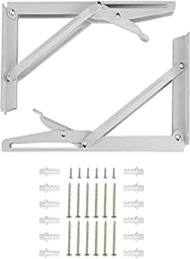 Folding Shelf Brackets 10 Inch | 25 cm | 2 Pack Heavy Duty Metal Table Shelf Hinges, Wall Mounted Folding Shelf Support Brackets for Living Room Kitchen | White | 