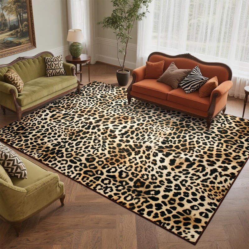 DweIke Leopard Print Rug for Living Room, Machine Washable 4x6 Cheetah Area Rugs for Bedroom, Non-Slip Low Pile Animal Hide Carpet with Rubber Backing for Dining Room Kitchen Home Decor,White Brown - Image 2