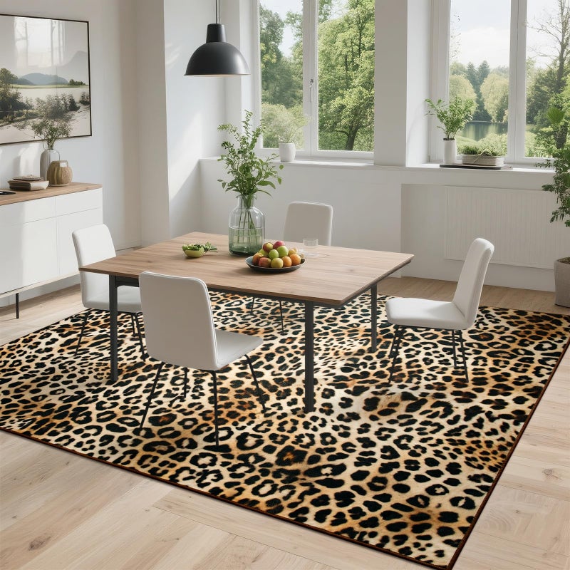 DweIke Leopard Print Rug for Living Room, Machine Washable 4x6 Cheetah Area Rugs for Bedroom, Non-Slip Low Pile Animal Hide Carpet with Rubber Backing for Dining Room Kitchen Home Decor,White Brown - Image 4