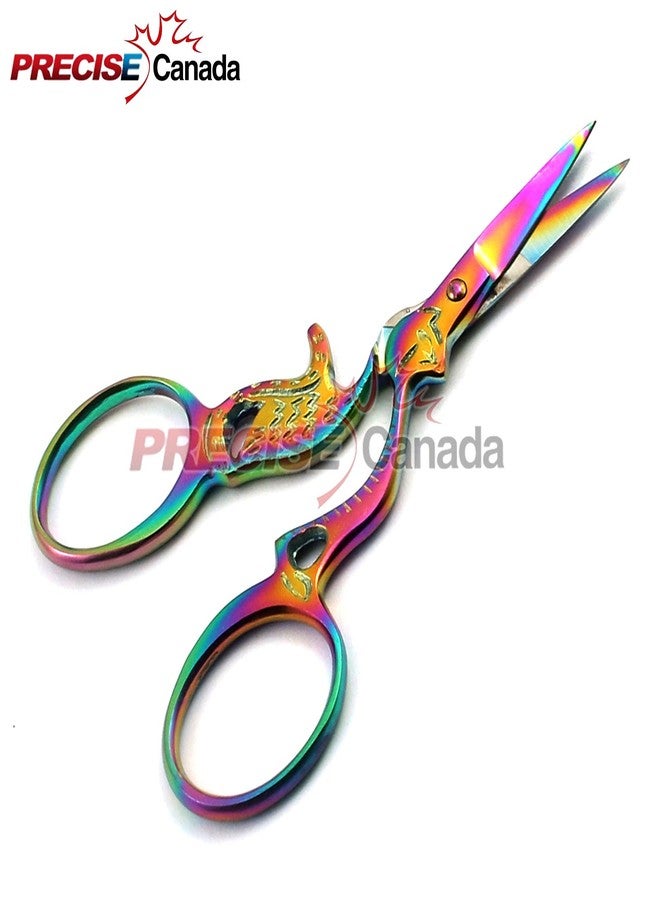 PRECISE CANADA: Multi Titanium Color Rainbow Sewing Craft Embroidery Scissors 3.5" CAT Shape - Image 2