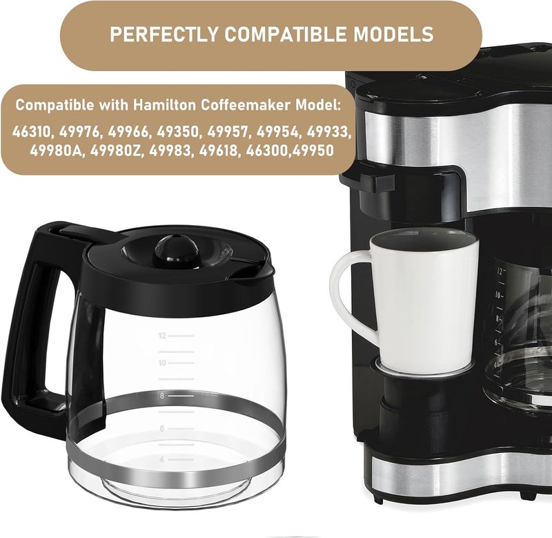 Shonshon 12-Cup Coffee Maker Glass Carafe Replacement Compatible with Hamilton Beach Coffee Maker Models 46310, 49980R, 49976, 49350, 49980A, 49980Z, 49983, 49618, 46300, 49966 1 Pack - Image 2