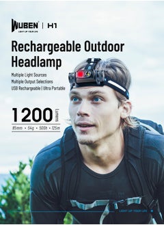WUBEN WUBEN H1 Rechargable Headlamp Head Light Waterproof  Flashlight Torchlight for Adult with Comfortable Headband   Use OSRAM P9 LED, Emits Light  1200 lumens,  Beam Angle is up to 100°  - Image 2