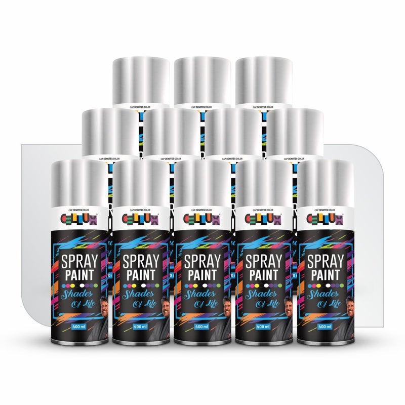 Cellux 2X Ultra Cover Bright Chrome Spray Paint | DIY, Quick Drying with Glossy Finish for Metal, Wood, Wall & Other Surfaces - 400 ML - Pack of 12 Spray Paints - Image 5