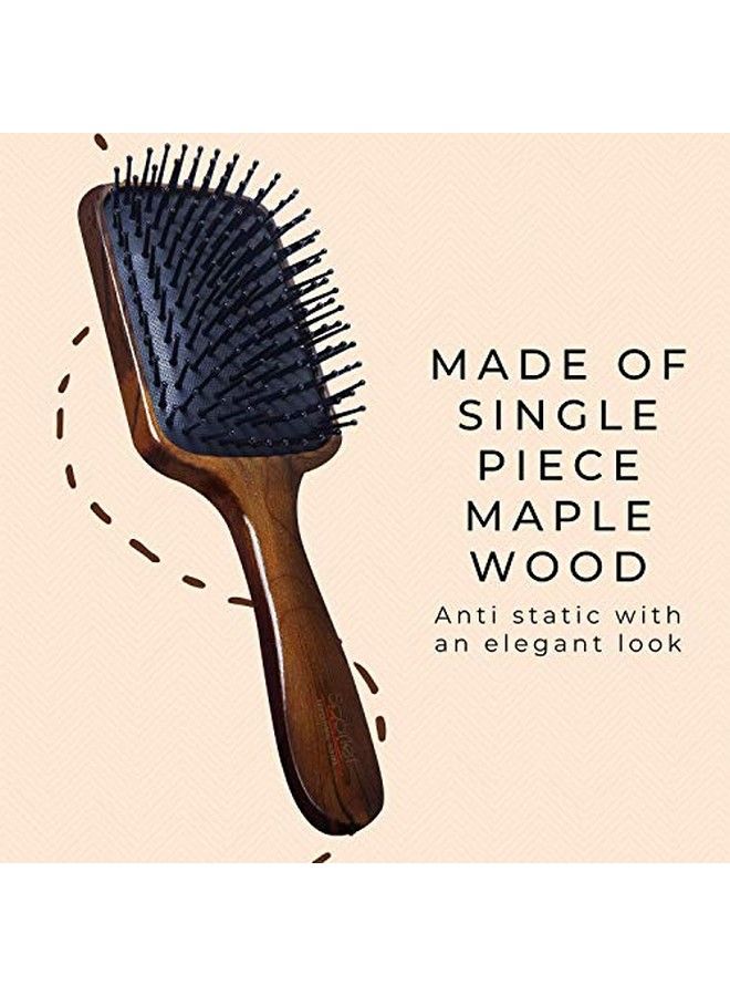 Scarlet Line Professional Maple Wood Anti Static Large Paddle Hair Styling Salon Brush with Curved Wooden Handle for Men n Women_Brown - Image 3