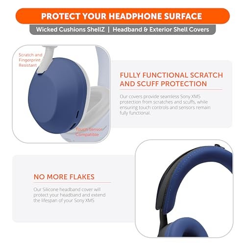 WC ShellZ XM5 - Protective Headphone Exterior Shell & Headband Covers for Sony WH1000XM5 Made by Wicked Cushions | Made with Premium Silicone | Blue - Image 5