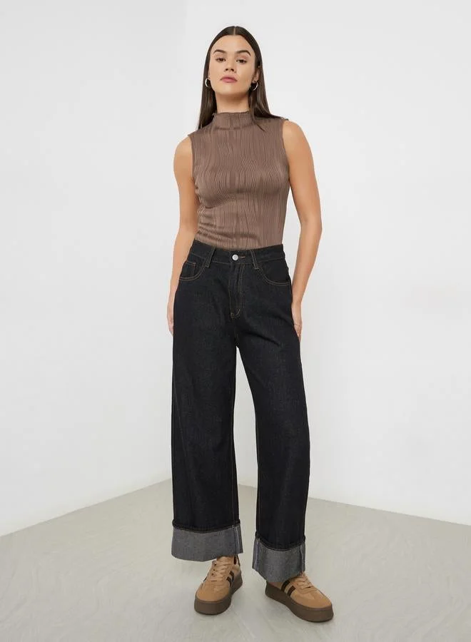 Styli Styli Textured Knit High Neck Fitted Tank Top