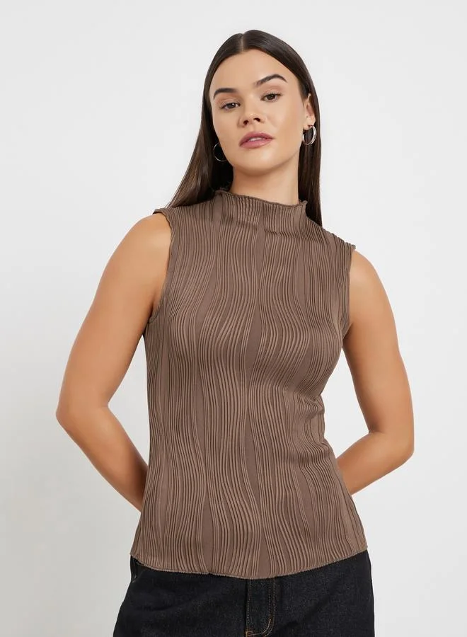 Styli Styli Textured Knit High Neck Fitted Tank Top