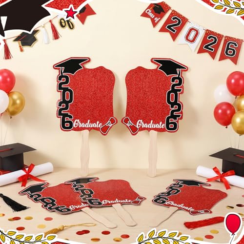 Gilprop 24 Pcs Graduation Cutout Face Fans with Handle Double Sided Personalized Grad Party Supplies Class of 2026 Grad Photo Props Blank DIY Photo Frame Graduation Party SouvenirsClassicRed - Image 3